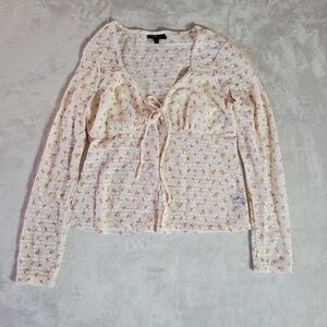 Vintage 90s Floral Stretch Open Tie Front Babydoll Cardigan Fairy  Babydoll